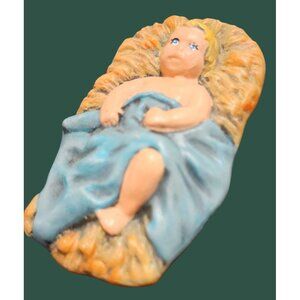 Vintage Hand Painted Baby Jesus Nativity Figurine In Cradle